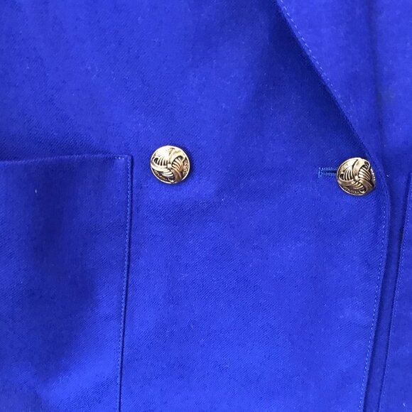 Vintage Giorgio Sant'angelo Royal Blue Double-Breasted Long Wool Blazer Size 8 - Picture 7 of 10